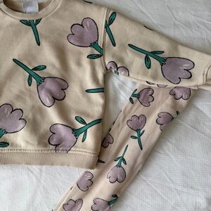 Zara Kids Matching Set in Cream and Purple Floral